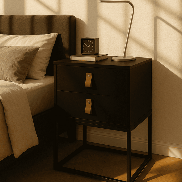 Mesa De Cabeceira Unic 45 Estilo Industrial Puxador De Couro