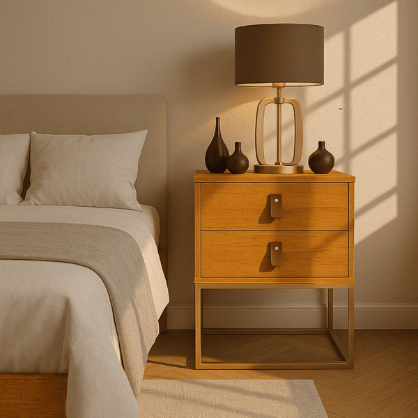 Mesa De Cabeceira Unic 45 Moderno Base Metalica Dourada Natur