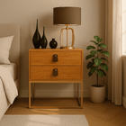 Mesa De Cabeceira Unic 45 Naturale Base Metalica Dourada