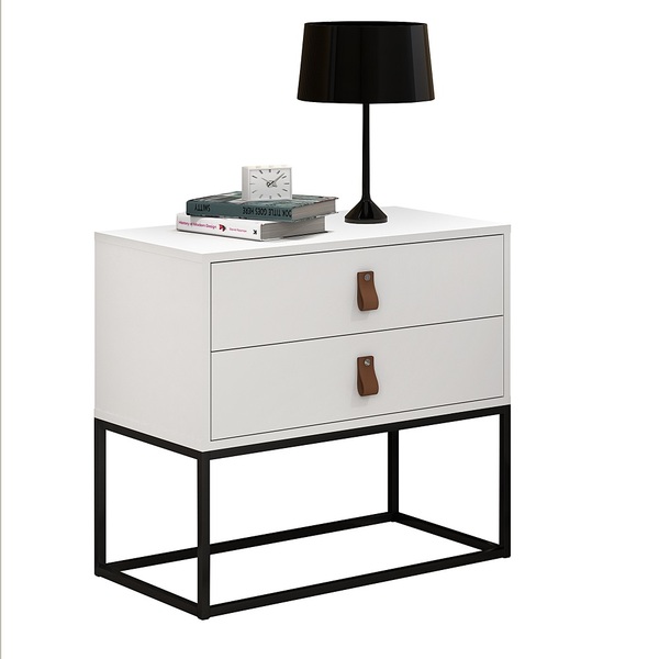 Mesa De Cabeceira Unic Branco 60cm Estilo Industrial Com Pés