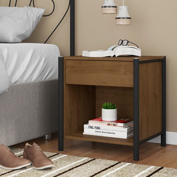 Mesa De Cabeceira Viena Com Gaveta Demolição Preto Artefamol