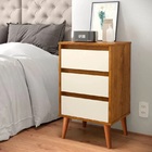 Mesa De Cabeceira Wood 3 Gavetas Retrô Pés Palito - Freijo Co