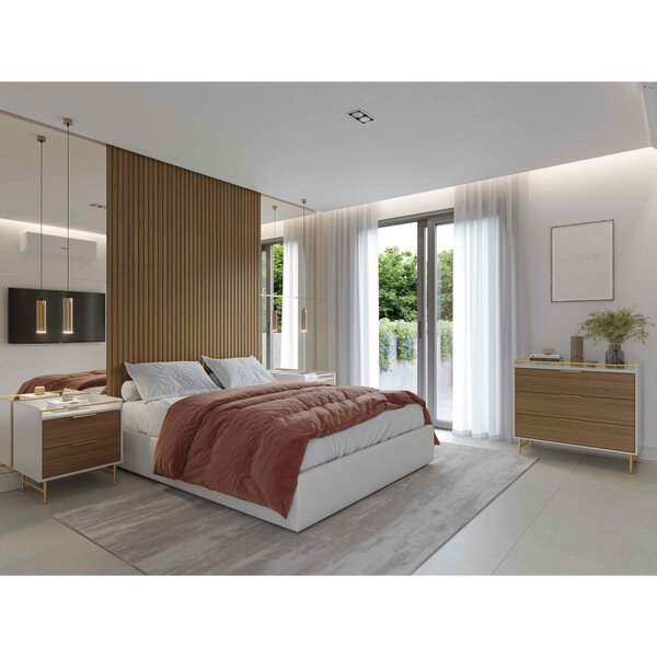 Mesa De Cabeceira Yves Com Iluminação Interna E Pés Metalizad