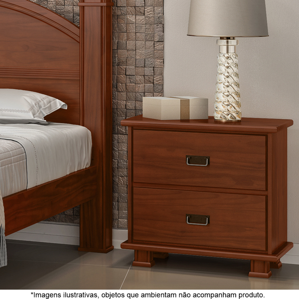 Mesa De Cabeira Em Madeira Maciça 2 Gaveta Itália Avelã - Str