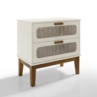 Mesa De Cabiceira Retro Pés De Madeira Maciça Cor Off White