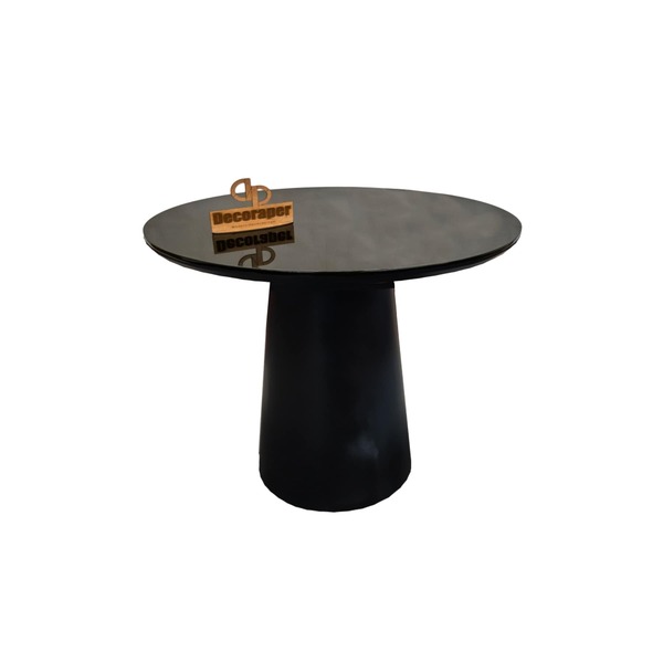 Mesa De Canto Com Vidro 70cm E Base Cone Laqueada - Preta - 7