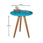 Mesa De Canto Com Vidro Tripé 70cm - Azul Turquesa - 50cm