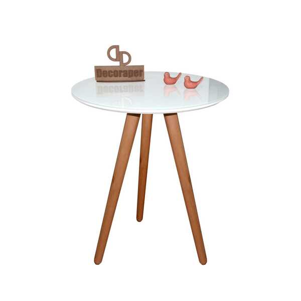 Mesa De Canto Com Vidro Tripé 70cm - Branca - 50cm