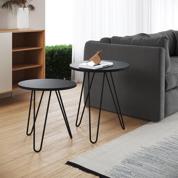 Mesa De Canto Duo Lisboa Ferro Preto Tampo Preto