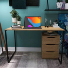 Mesa De Canto E Gaveteiro Notebook Móvel Cor Mel