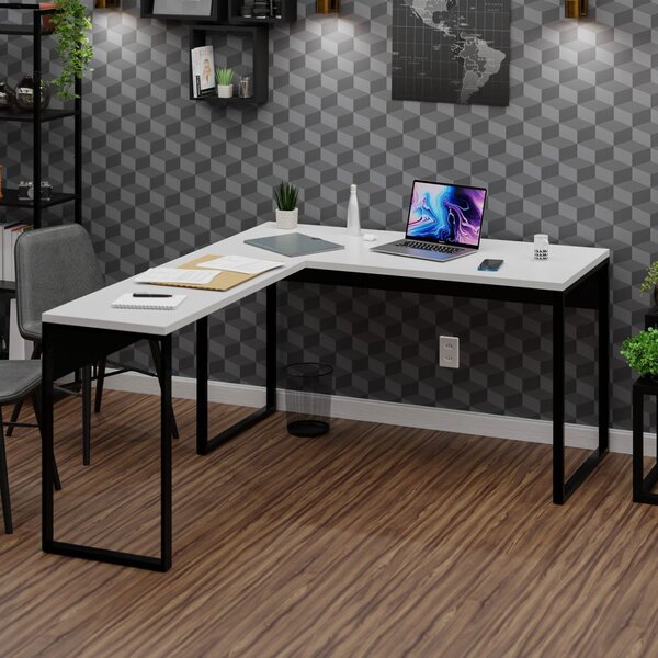 Mesa De Canto Em L Escrivaninha 120cm Industrial Branco Branco