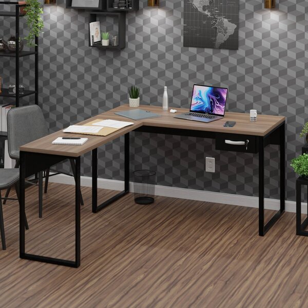 Mesa De Canto Em L Escrivaninha Com 1 Gaveta 135cm Industrial