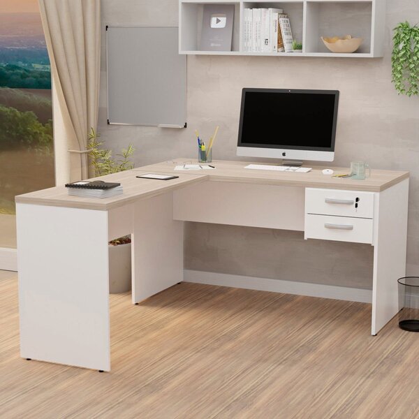 Mesa De Canto Em L Para Escritório 140x150cm Com Gaveta Carva