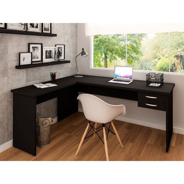 Mesa De Canto Em L Para Escritório 140x150cm Com Gaveta Preto