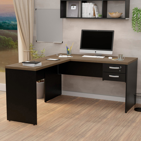 Mesa De Canto Em L Para Escritório 1.40x1.50 Com Gaveteiro -