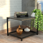 Mesa De Canto Em Metalon E Madeira Flutua - Preto - 0,60x0,60