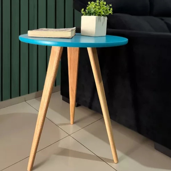 Mesa De Canto Lateral E Apoio Sala Quarto Pé Palito 44 Cm Azul