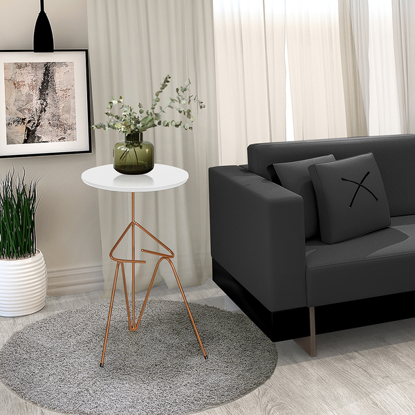 Mesa De Canto Lateral Mesinha Bambino Base Cobre E Tampo Bran