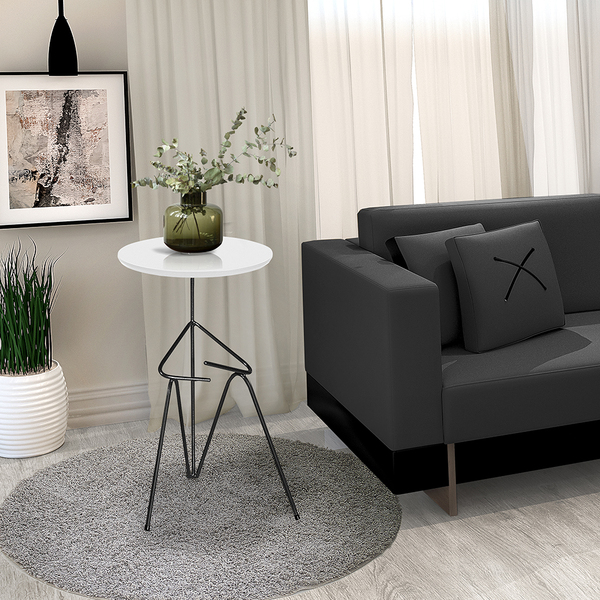 Mesa De Canto Lateral Mesinha Bambino Base Preto E Tampo Bran