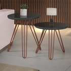 Mesa De Canto Lateral Redonda Mdf Pés De Ferro  Par