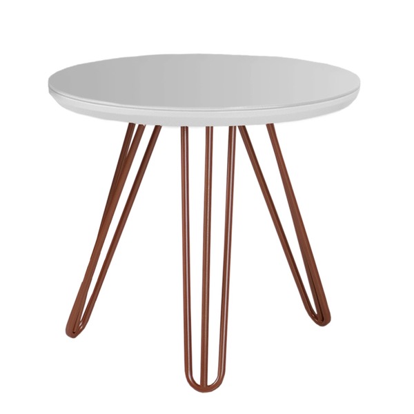 Mesa De Canto Lateral Redonda Mdf Pés De Ferro Un.  Branco