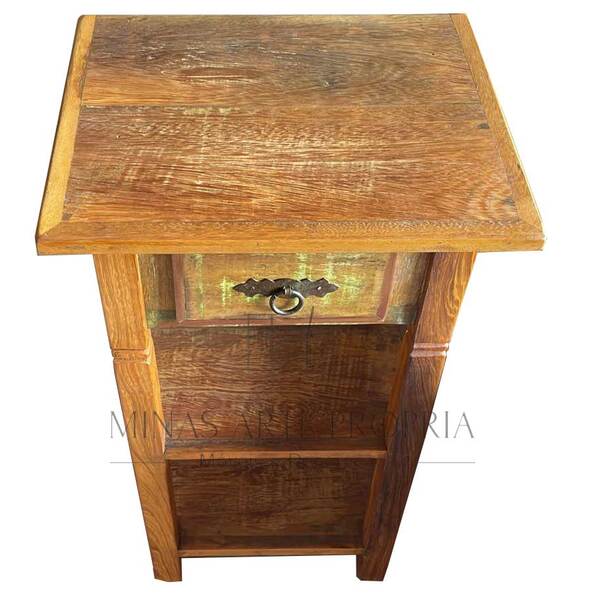 Mesa De Canto Mesinha Lateral Madeira Demolição Prateleira Ga
