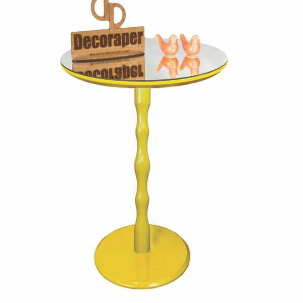 Mesa De Canto Monopé Com Espelho 45cm - Amarela - 60cm