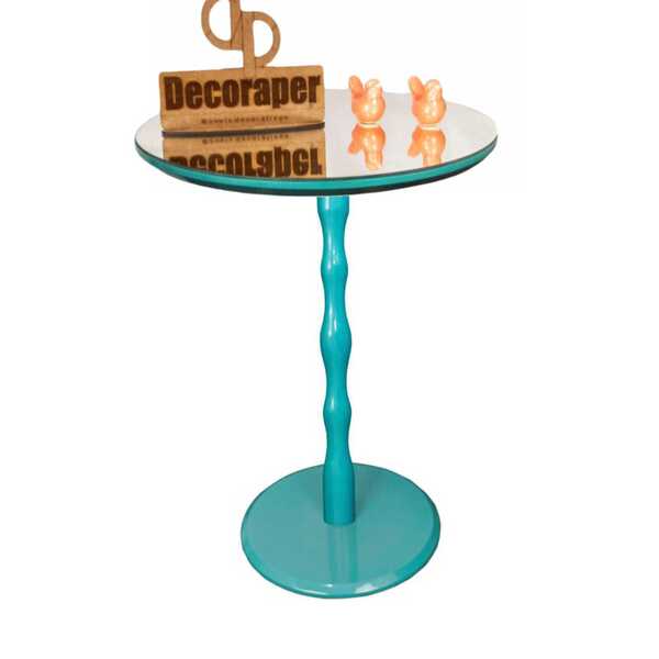 Mesa De Canto Monopé Com Espelho 45cm - Azul Turquesa - 70cm