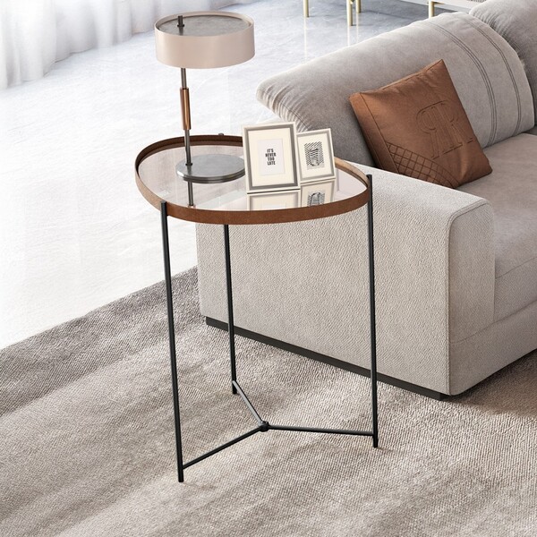 Mesa De Canto Orgânica Alamanda Com Espelho Castanho/preto -