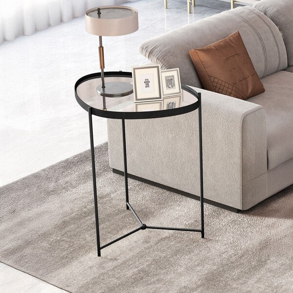 Mesa De Canto Orgânica Alamanda Com Espelho Preto - Jb Bechara