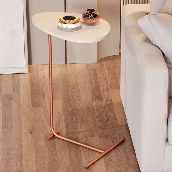 Mesa De Canto Orgânica Alamanda Off White/bronze - Jb Bechara