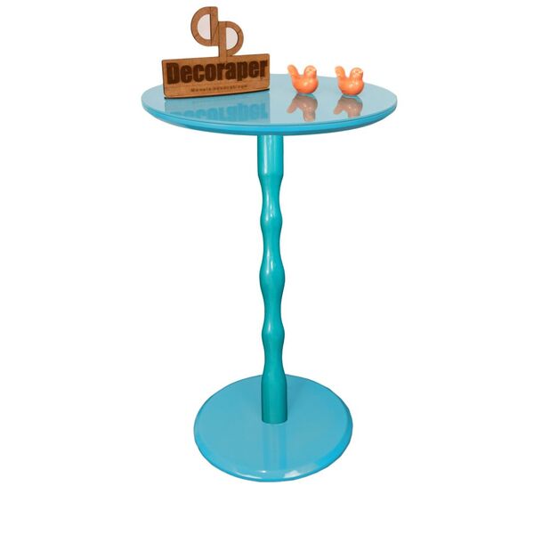 Mesa De Canto Ou Lateral Monopé Laqueada Com Vidro - Azul Tur