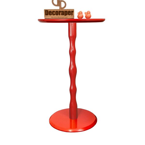 Mesa De Canto Ou Lateral Monopé Laqueada Com Vidro - Vermelha
