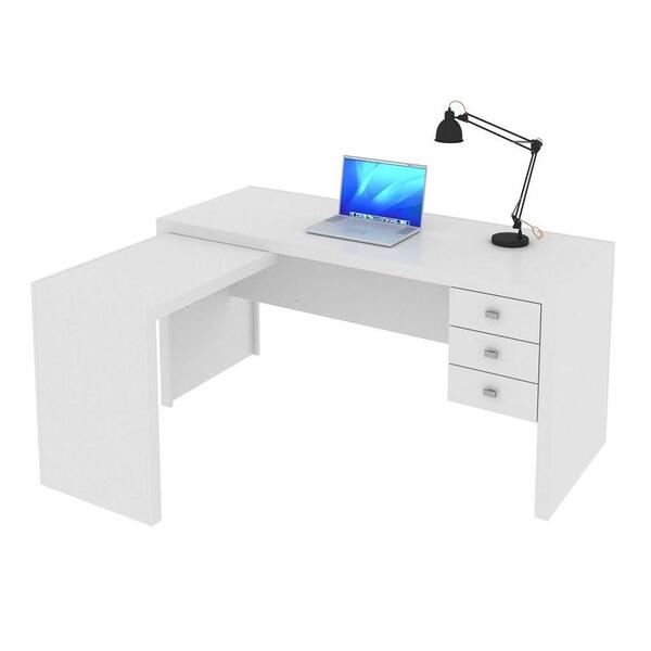 Mesa De Canto Para Escritório 3 Gavetas Me4106 Branco