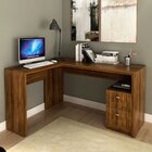 Mesa De Canto Para Escritório Em L Angular Com 2 Gavetas Nogal