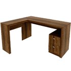 Mesa De Canto Para Escritório Em L Angular Com 2 Gavetas Nogal
