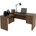 Mesa De Canto Para Escritório Em L Angular Com 3 Gavetas Nogal