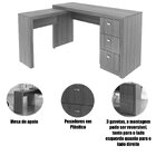 Mesa De Canto Para Escritório Em L Angular Com 3 Gavetas Nogal