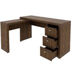 Mesa De Canto Para Escritório Em L Angular Com 3 Gavetas Nogal