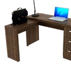 Mesa De Canto Para Escritório Em L Angular Com 3 Gavetas Nogal