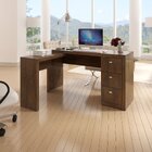 Mesa De Canto Para Escritório Em L Angular Com 3 Gavetas Nogal
