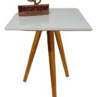 Mesa De Canto Quadrada Tripé Com Vidro 45cm Mel - Off White /