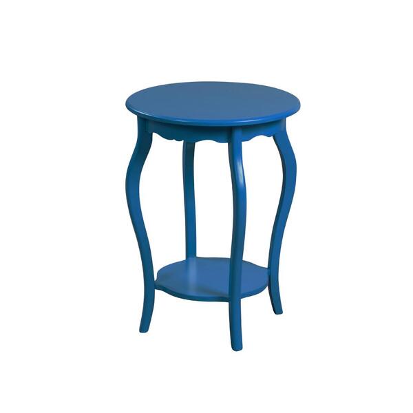 Mesa De Canto Redonda Estilo Clássico 50x50 Cm - Azul