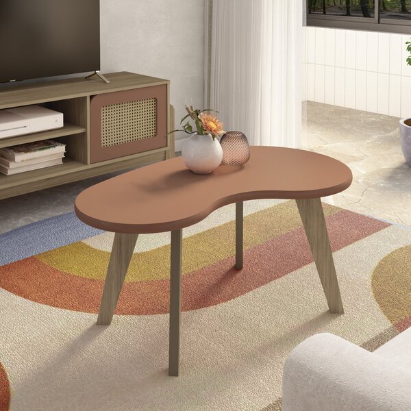 Mesa De Centro 100% Mdf Design Orgânica Terracota/carvalho