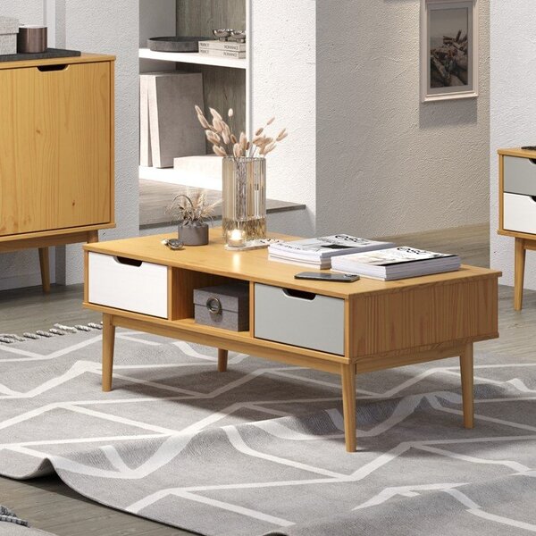 Mesa De Centro 2 Gavetas Em Madeira Maciça Linha Nórdica Yesc