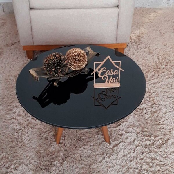 Mesa De Centro 60x60cm Vidro/mdf Paris Casa Uai Preto