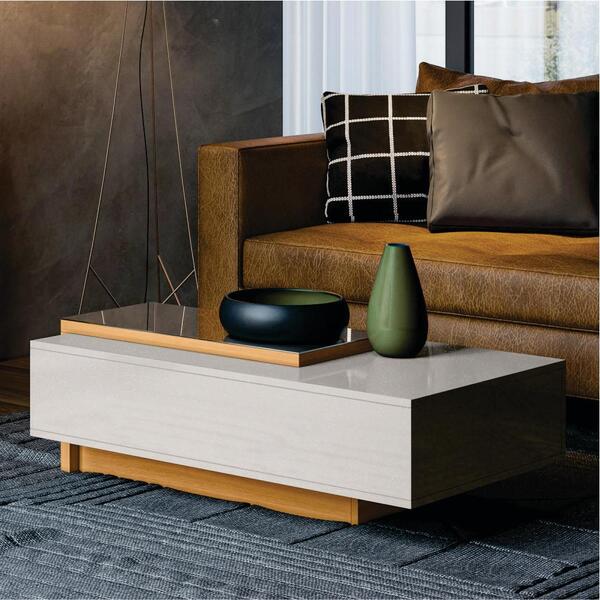 Mesa De Centro Amazonita Off White Perolizado E Tauari