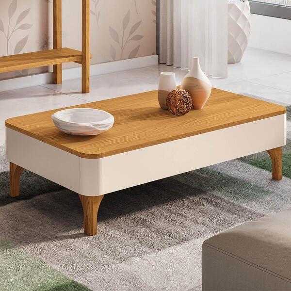 Mesa De Centro Baixa Para Sala Pé Madeira Thalia Off/cinamomo H01 ...