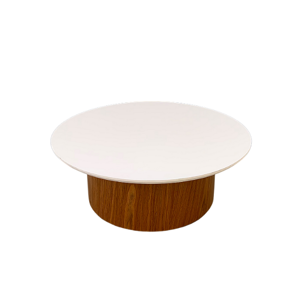 Mesa De Centro Base Cilíndrica  80cm Madeira Freijo - Branco