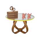 Mesa De Centro Cebola Com Espelho 70cm - Amarela - 35cm